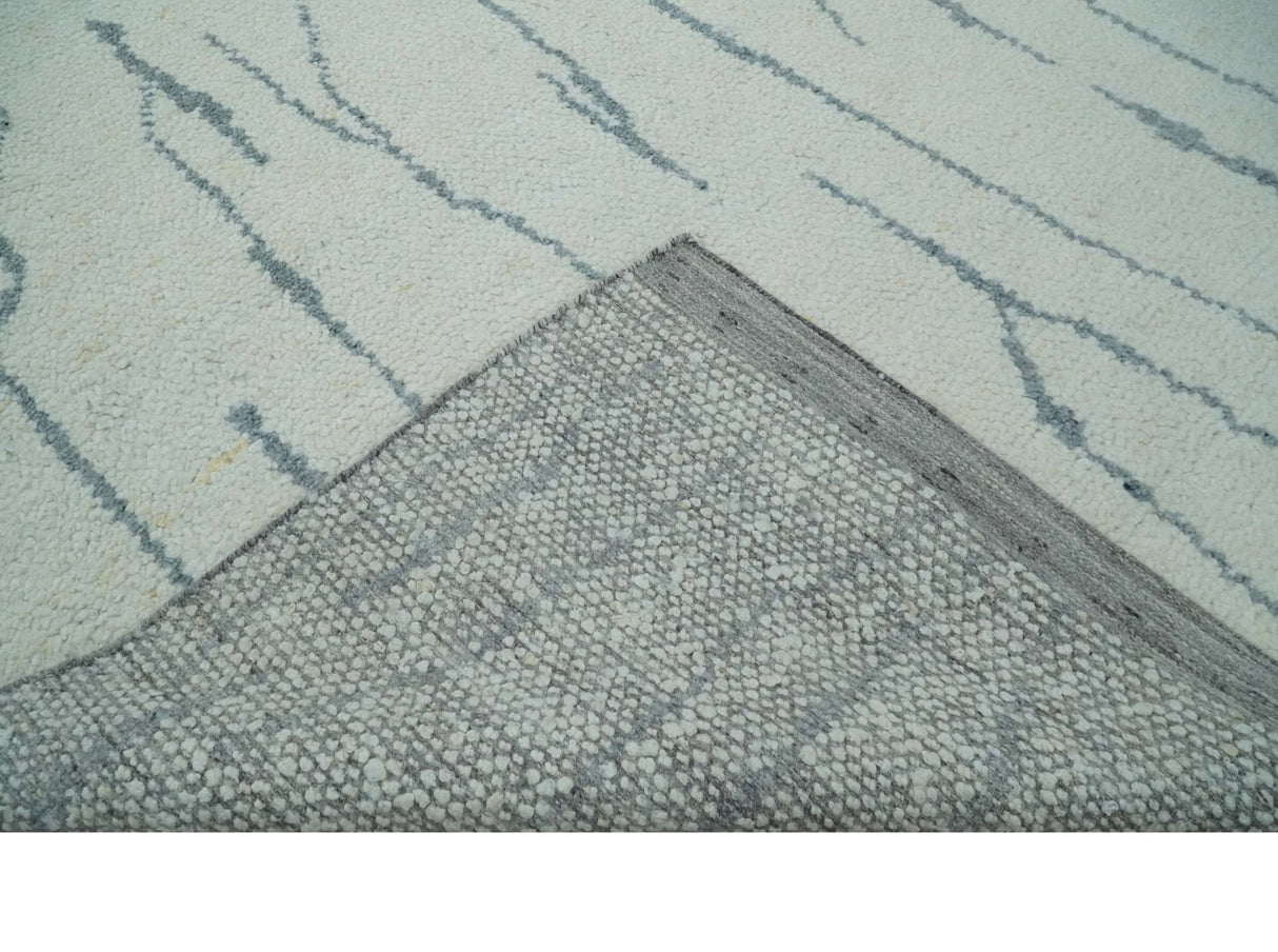 Contemporary Ivory and Gray 8.5x10.2 Stripes Pattern Hand knotted wool area rug