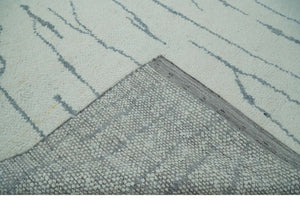 Contemporary Ivory and Gray 8.5x10.2 Stripes Pattern Hand knotted wool area rug