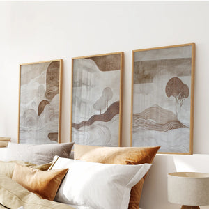 Wabi Sabi Line Art Set of 3 Prints. Earth Tones Landscape