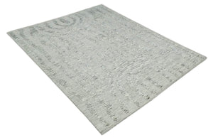 Contemporary Pattern Hand knotted High Low Ivory and Charcoal 8x10 wool Area Rug