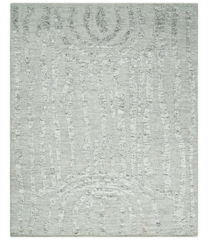 Contemporary Pattern Hand knotted High Low Ivory and Charcoal 8x10 wool Area Rug