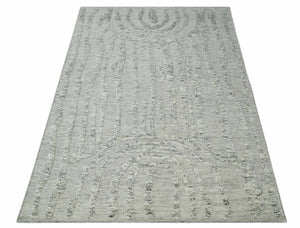 Contemporary Pattern Hand knotted High Low Ivory and Charcoal 8x10 wool Area Rug