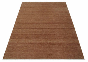 Contemporary Solid Brick Red Hand knotted Custom Made wool Area Rug