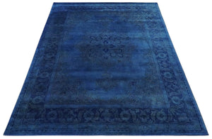 Traditional Design Overdyed Blue Hand Tufted Wool Area Rug
