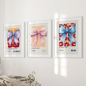 Girly Bow Wall Art Trio. Preppy Pastel Fashion Quotes Posters