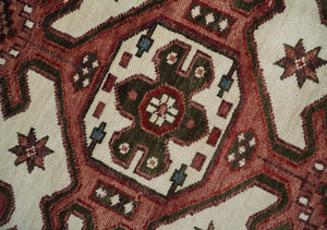 Coral Rust and Ivory Hand Knotted Traditional Heriz Serapi  Wool area Rug