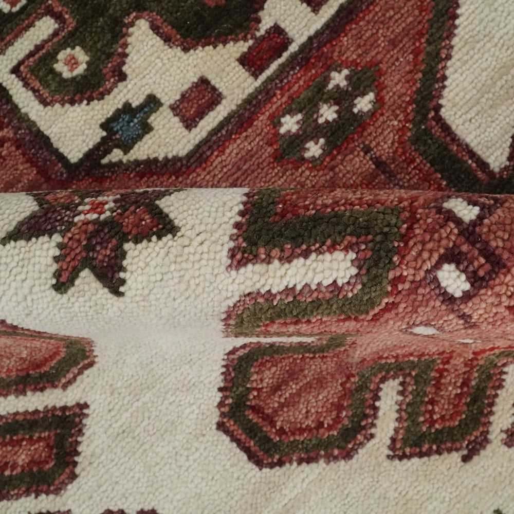 Coral Rust and Ivory Hand Knotted Traditional Heriz Serapi  Wool area Rug