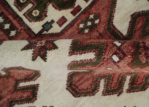 Coral Rust and Ivory Hand Knotted Traditional Heriz Serapi  Wool area Rug