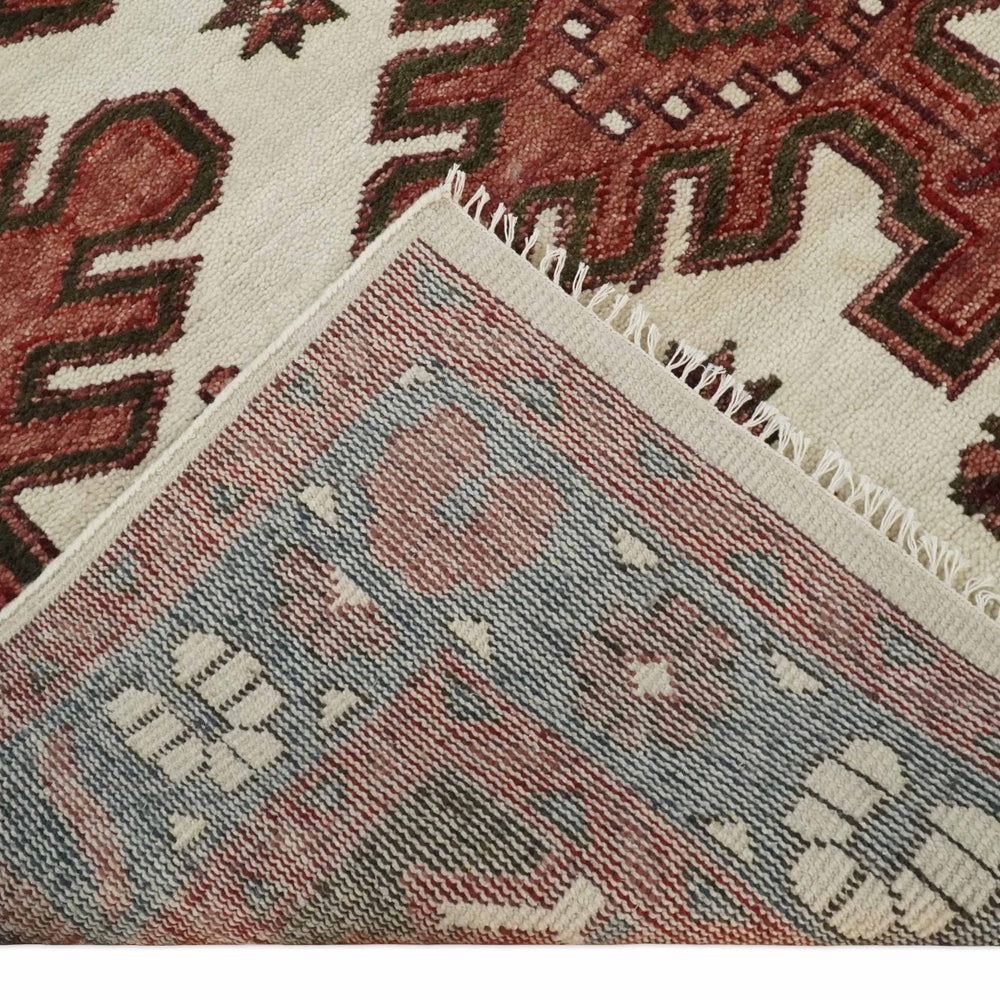 Coral Rust and Ivory Hand Knotted Traditional Heriz Serapi  Wool area Rug