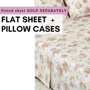 DaDa Bedding Hint of Mint Dainty Cottage Floral Roses Cotton Flat Sheet Only w/ Pillow Case (3036)