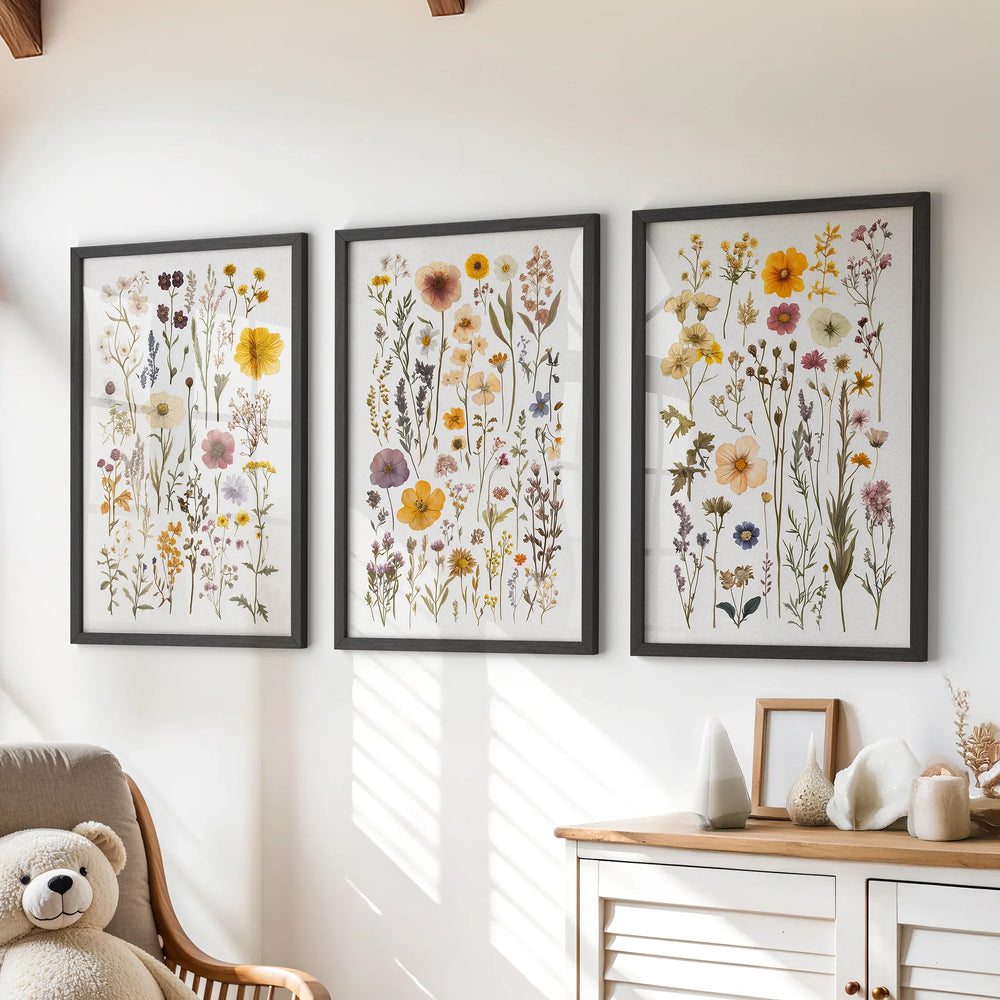 Colorful Botanical Flower Set of 3. Wildflower Prints