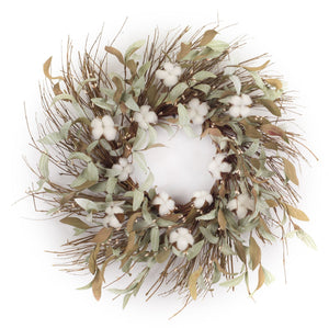 Cotton and Leaf Twig Wreath 28"D - Tuesday Morning - Wreaths