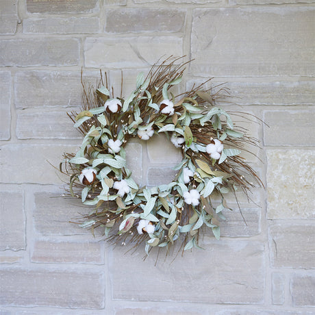 Cotton and Leaf Twig Wreath 28"D - Tuesday Morning - Wreaths
