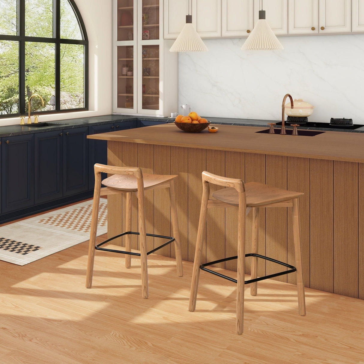 Counter Stool with Low Back and Black Iron Footrest - Counter Stools