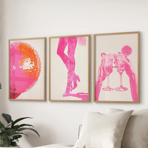 Funky Preppy Pink Wall Art. Set of 3 Girl Power Posters for Apartment or Dorm