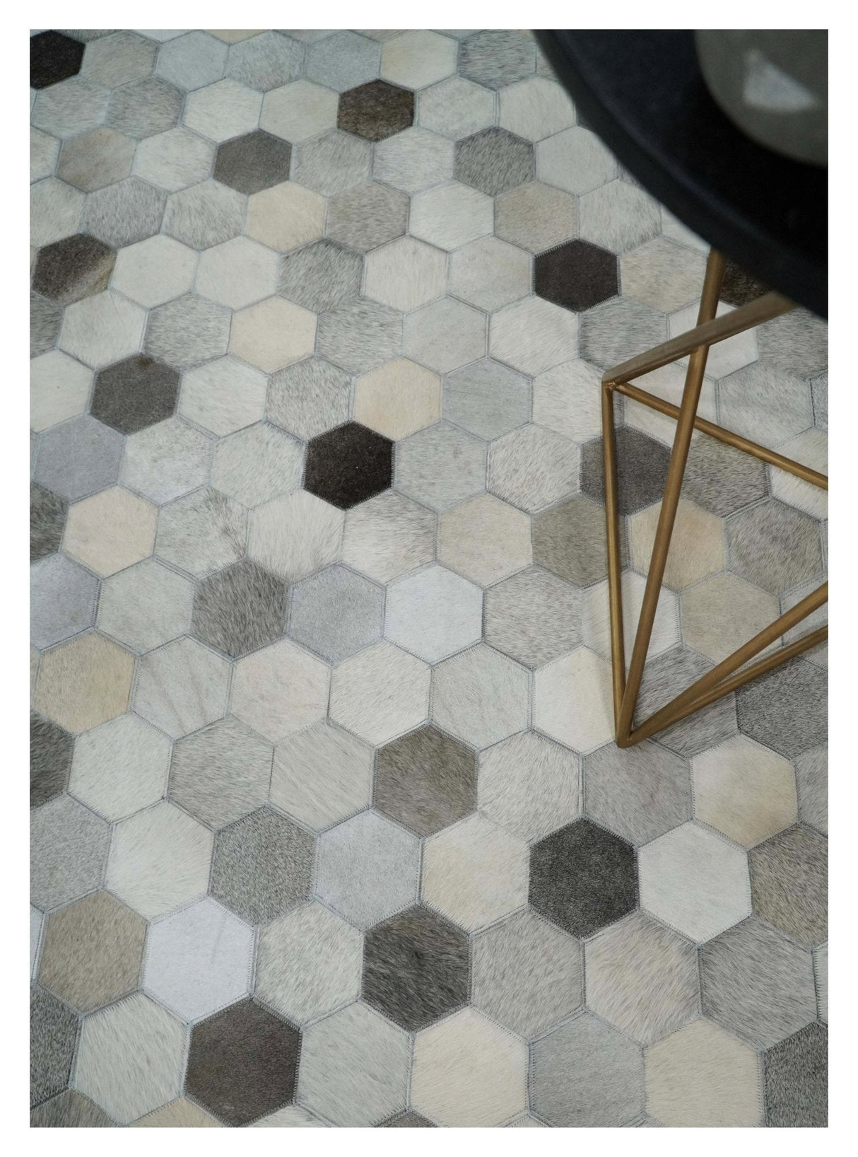 Leather Patchwork Silver and Ivory Leather Modern Geometric Custom Made Rug