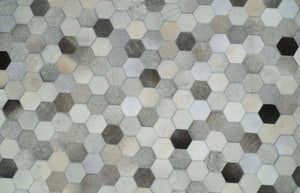 Leather Patchwork Silver and Ivory Leather Modern Geometric Custom Made Rug