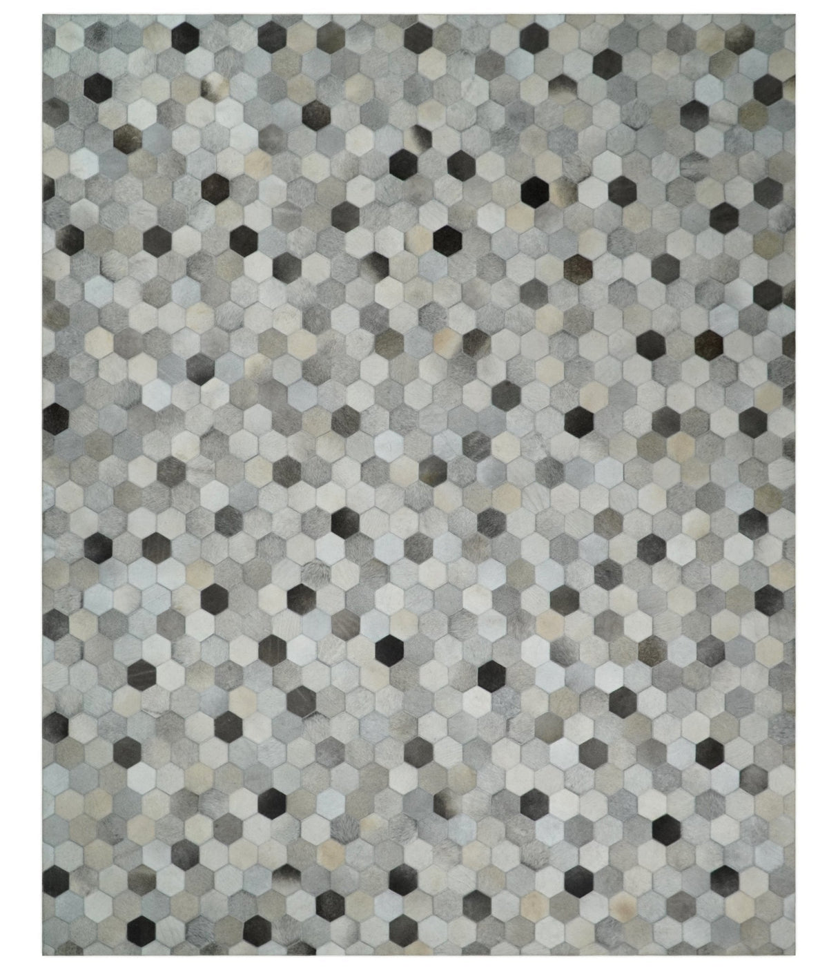 Leather Patchwork Silver and Ivory Leather Modern Geometric Custom Made Rug