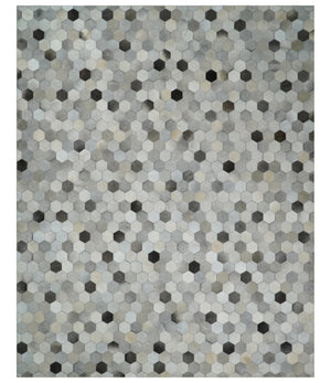 Leather Patchwork Silver and Ivory Leather Modern Geometric Custom Made Rug