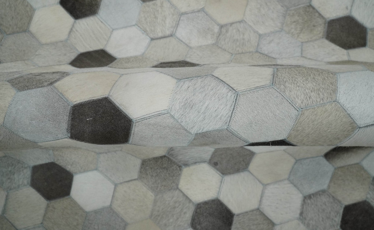 Leather Patchwork Silver and Ivory Leather Modern Geometric Custom Made Rug