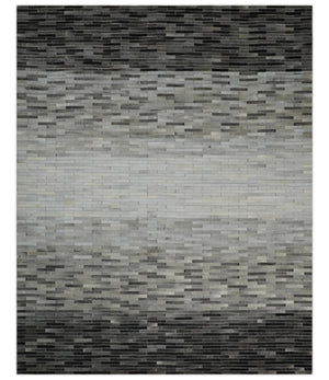 Custom Made Leather Striped Gray and Silver Leather Rug