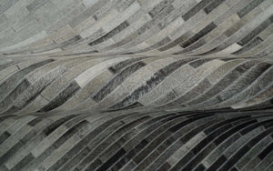 Custom Made Leather Striped Gray and Silver Leather Rug
