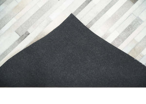 Modern Geometrical Leather Striped Silver and Ivory Leather Custom Made Area Rug