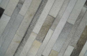 Modern Geometrical Leather Striped Silver and Ivory Leather Custom Made Area Rug