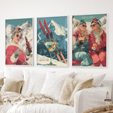 Winter Après Ski Scene Wall Art. Retro Alpine Print Set of 3