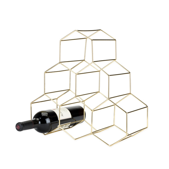 Belmont-geo-6-bottle-counter-top-wine-rack-in-gold-viski®-Wine-Bottle-Holders