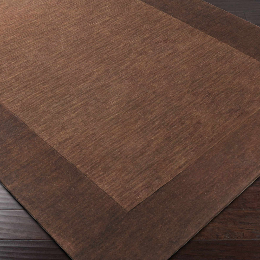 Bordered Solid Brown Wool Rug