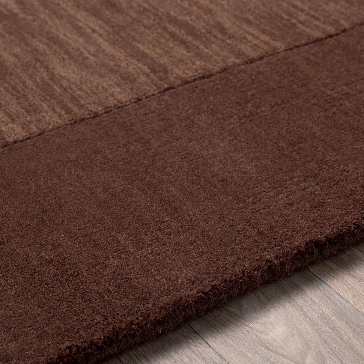 Bordered Solid Brown Wool Rug