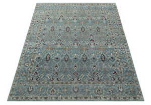 Crown Custom Made Traditional Design Blue Hand Knotted Wool Rug