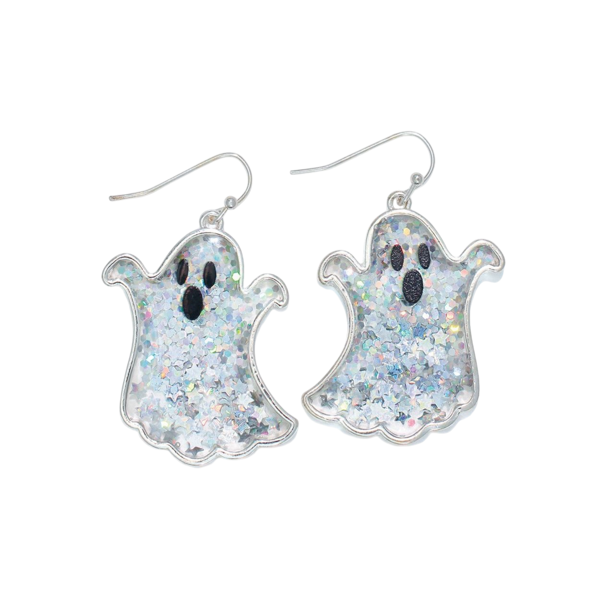 Silver Glitter Ghosts Earrings