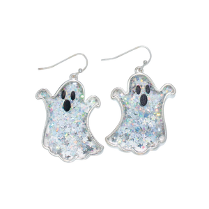 Silver Glitter Ghosts Earrings