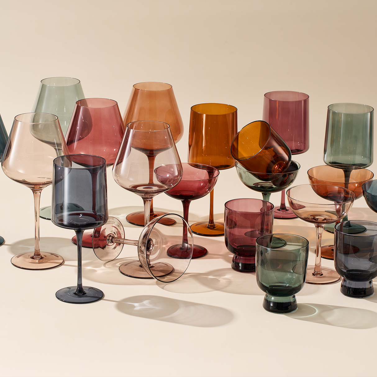 Tonal Ribbed Champagne Coupe, Cocktail Glassware, Set of 6