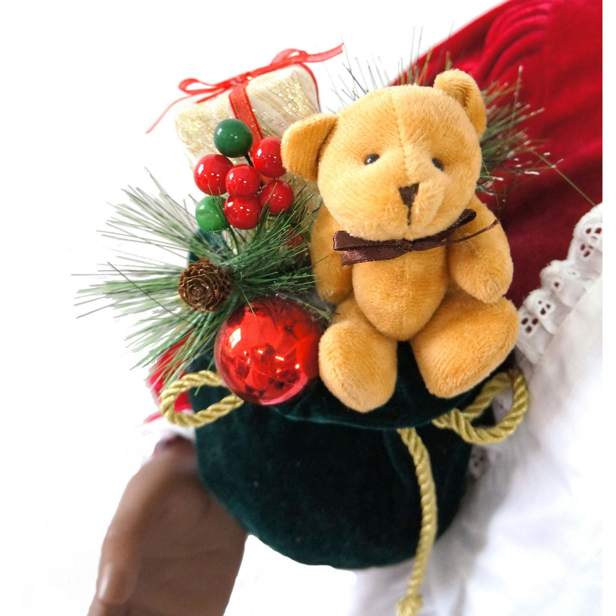 58-In. African American Dancing Mrs. Claus with Apron and Gift Sack, Animated Indoor Christmas Holiday Home Decor