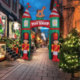 10-Ft. Santa's Toy Shop Archway w/ Toy Soldiers and Rocking Horse, Prelit Outdoor Christmas Inflatable with Storage Bag