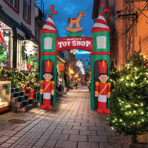 10-Ft.-Santa's-Toy-Shop-Archway-w/-Toy-Soldiers-and-Rocking-Horse,-Prelit-Outdoor-Christmas-Inflatable-with-Storage-Bag-Christmas