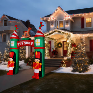 10-Ft. Santa's Toy Shop Archway w/ Toy Soldiers and Rocking Horse, Prelit Outdoor Christmas Inflatable with Storage Bag