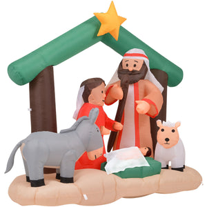 7-Ft. Wide Nativity with Mary, Joseph, Baby Jesus, and Animals, Prelit Outdoor Christmas Inflatable with Storage Bag