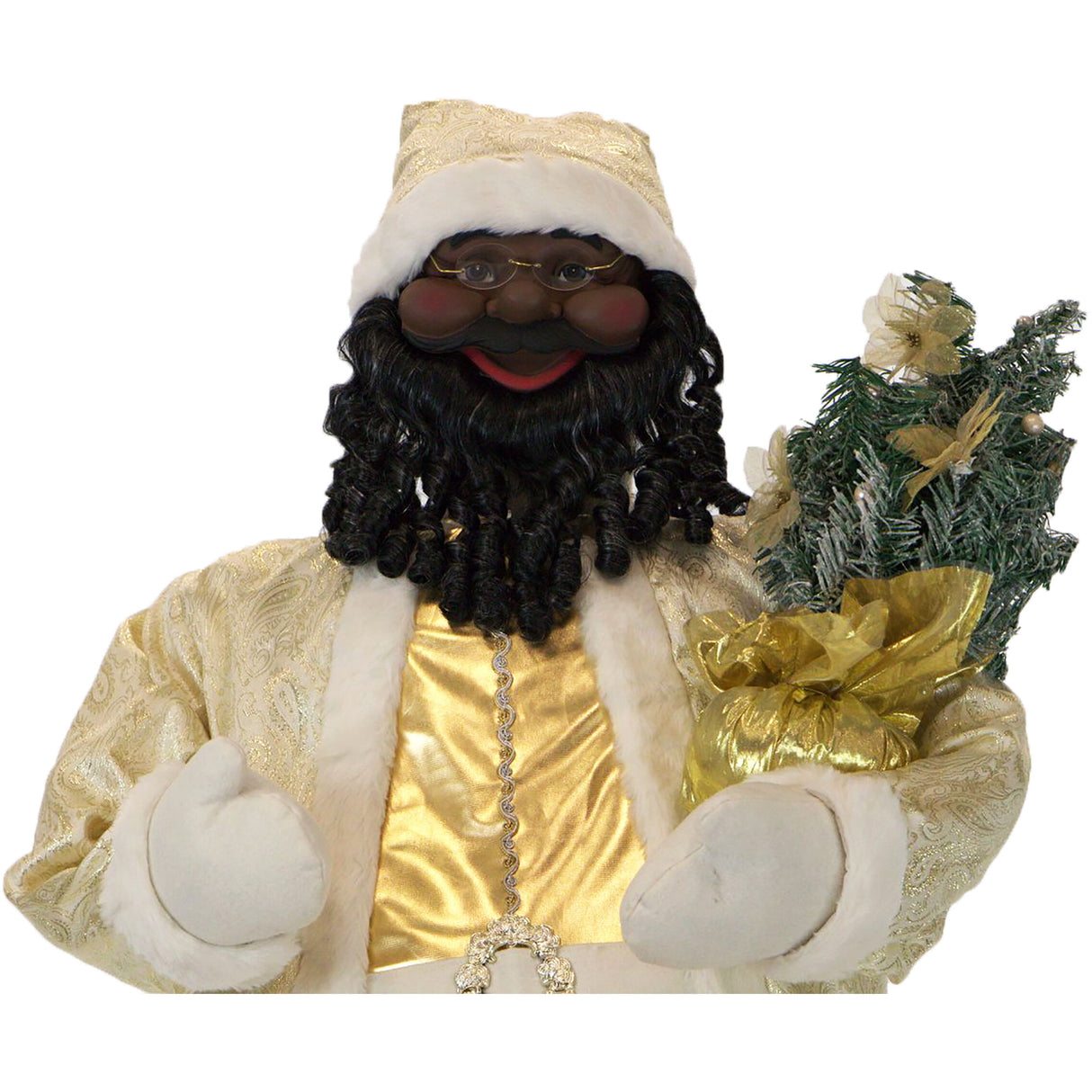 3-Ft. Music and Motion African American Santa Claus with Prelit Christmas Tree, Animated Indoor Holiday Home Decor