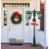 74-In.-Musical-Christmas-Dual-Lantern-Street-Lamp-with-Santa,-Snowman,-1-Sign,-and-Cascading-Snow,-Green-Christmas