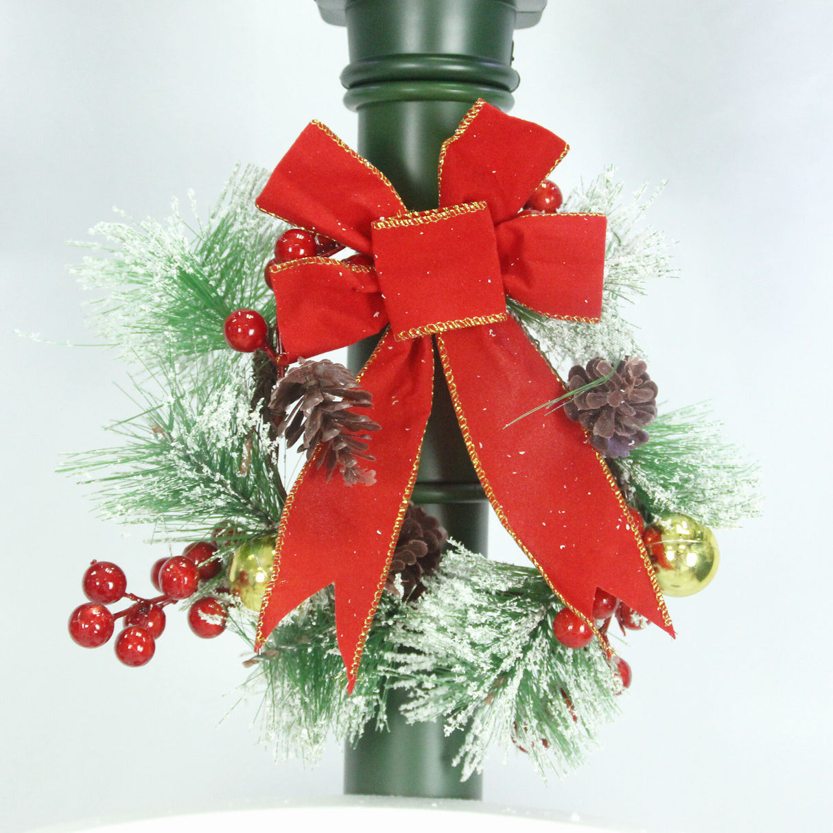 74-In. Musical Christmas Dual-Lantern Street Lamp with Santa, Snowman, 1 Sign, and Cascading Snow, Green