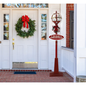 69-In.-Musical-Snow-Globe-Lamp-Post-with-Santa-Scene,-2-Signs,-Cascading-Snow,-and-Christmas-Carols,-Red-Christmas