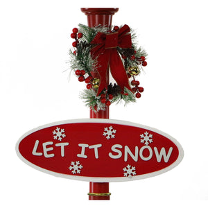 69-In. Musical Snow Globe Lamp Post with Santa Scene, 2 Signs, Cascading Snow, and Christmas Carols, Red