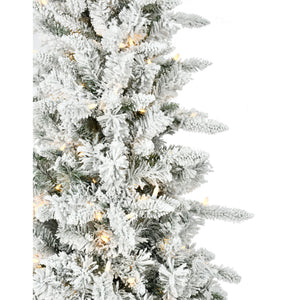 6.5-Ft. Slim White Pine Flocked Christmas Tree with LED String Lights