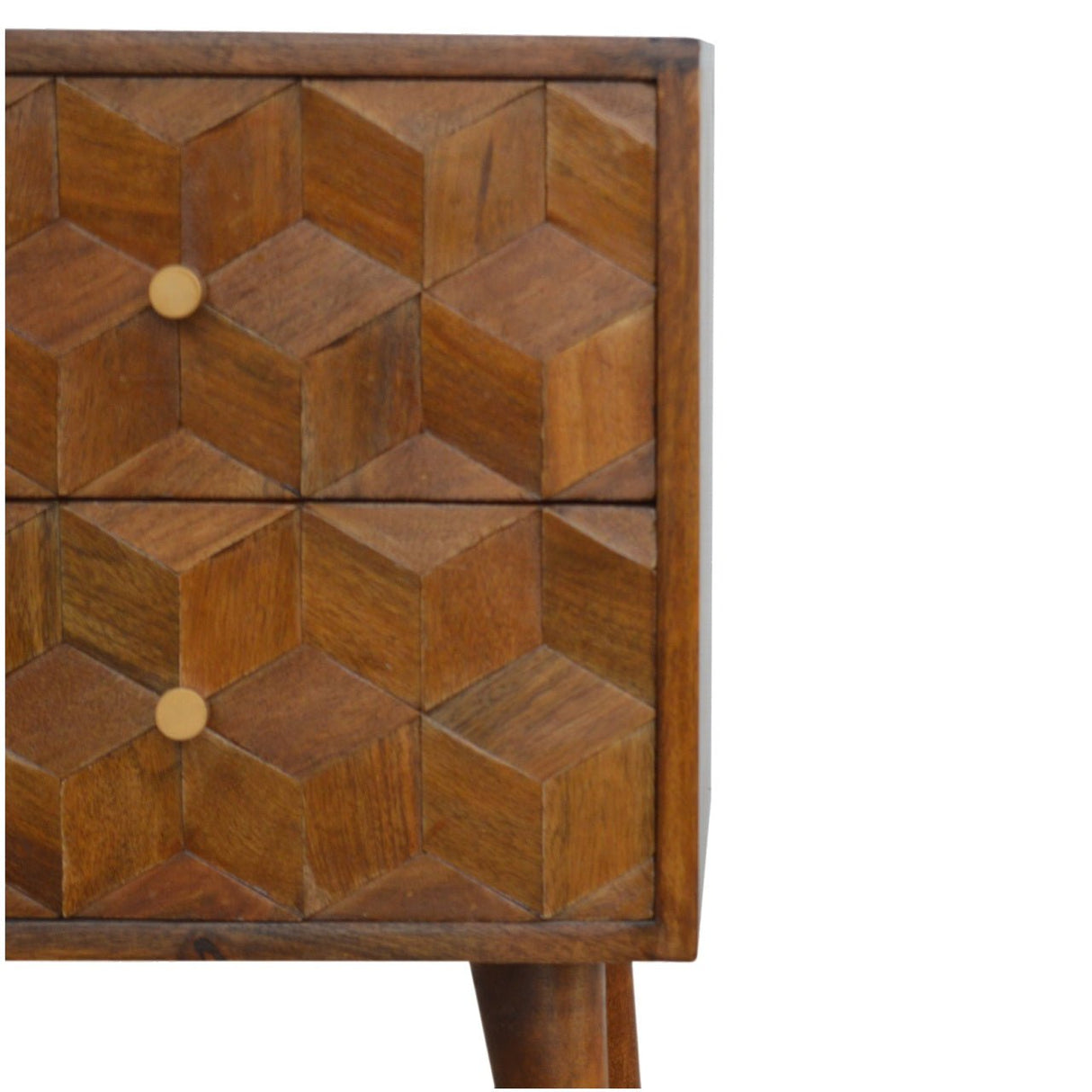 Cube Carved Bedside with 2 Drawers - Nightstands