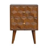 Cube Carved Bedside with 2 Drawers - Nightstands