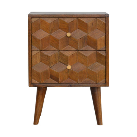 Cube Carved Bedside with 2 Drawers - Nightstands
